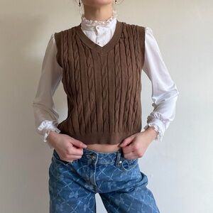 Brown Cable Knit Sweater Vest